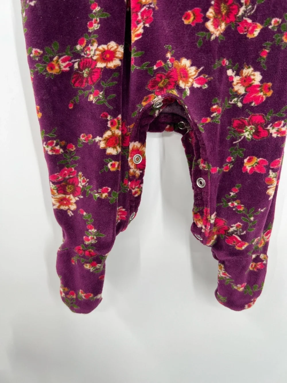April Cornell Amelia Plum Purple Floral Velour Baby Romper 0-6 months